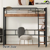 Bellemave® Metal Loft Bed with Built - in Desk, Storage Shelf and Ladder - Bellemave